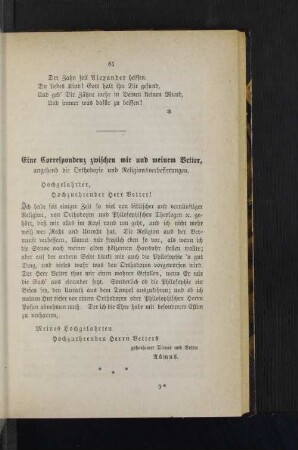 Eine Correspondenz zwischen mir und meinem Vetter.