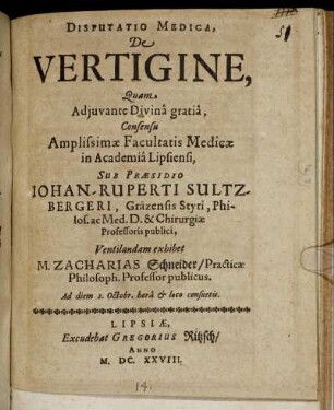 Disputatio Medica De Vertigine