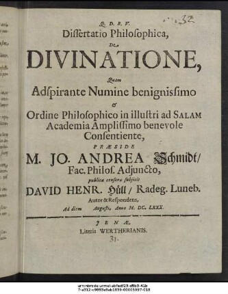 Dissertatio Philosophica, De Divinatione