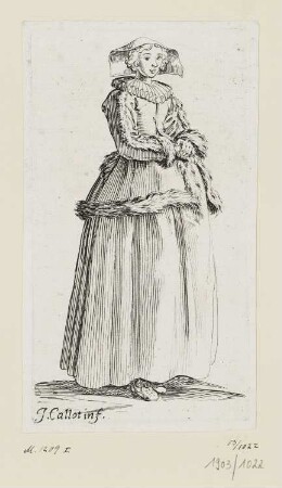 Dame in pelzbesetzter Jacke, Blatt 1 der Folge "Bürgerinnen in verschiedenen Posen (1. Folge)"