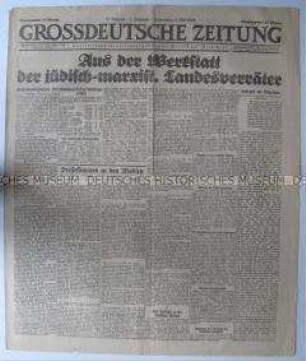 Nationalsozialistische Tageszeitung "Grossdeutsche Zeitung" mit Kommentaren zu den Ergebnissen der Reichstagswahl 1924
