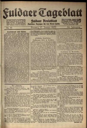Ausgabe vom Dienstag, den 17. Januar 1922.