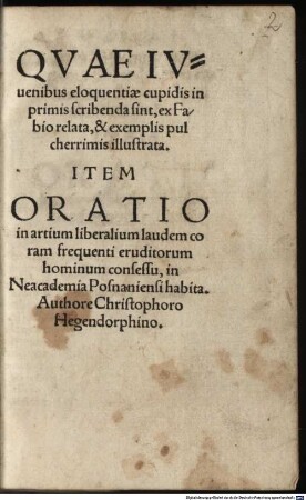 Quae iuvenibus eloquentiae cupidis inprimis scribenda sint