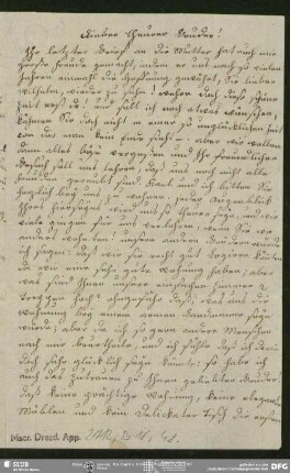 Eigenh. Brief von Julie Schlegel an August Wilhelm von Schlegel, o.O., ohne Datumsangabe