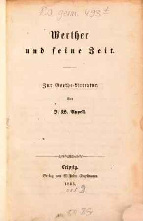 Werther und seine Zeit : Zur Goethe-Literatur