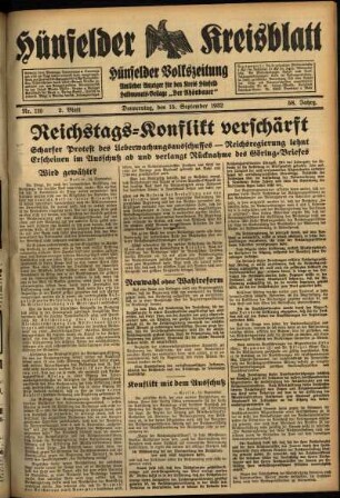 Zweite Ausgabe vom Donnerstag, den 15. September 1932.