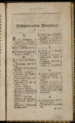 Pränumeranten Verzeichnis.