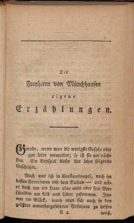 Des Freyherrn von Münchhausen eigene Erzählungen : Freyherrn von Münchhausen eigene Erzählungen