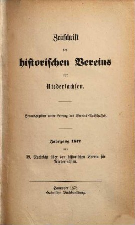 Zeitschrift des Historischen Vereins für Niedersachsen. 1877 (1878)
