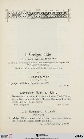I. Oelgemälde (Nr. 1-120)