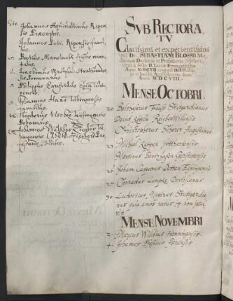 Winterhalbjahr 1607/1608. Rektorat Sebastian Bloss