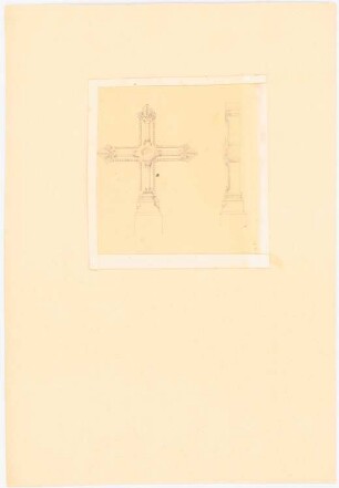 Kreuz mit offenem Medaillon: Ansicht und Profil des Kreuzes mit Säulchen mit Kompositkapitell der Kreuzarmenden (Nach- oder Durchzeichnung nach Pugin Glossary?)