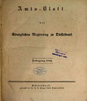 Amtsblatt für den Regierungsbezirk Düsseldorf. 1843
