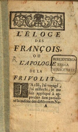 L' éloge des François ou l'apologie de la frivolité