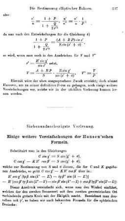 67. Einige weitere Vereinfachungen der Hansen'schen Formeln.