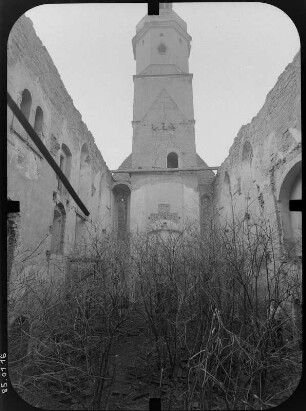 Schönwölkau-Wölkau-Kleinwölkau. Pfarrkirche (1676-1688, Gewölbeeinsturz 1969). Inneres nach Westen