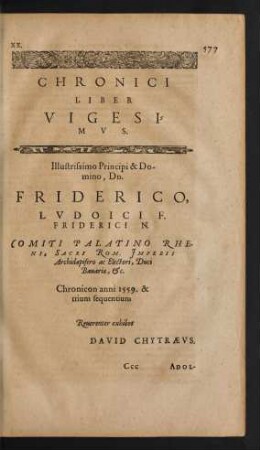 Chronici Liber Vigesimus.