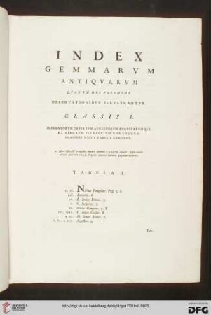Index gemmarum antiquarum quae in hoc volumine observationibus illustrantur