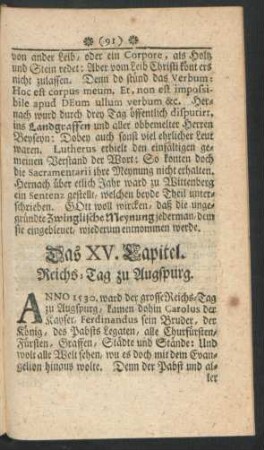 Das XV. Capitel. Reichs-Tag zu Augspurg.