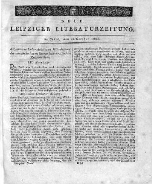 Allgemeine Uebersicht und Würdigung der vorzüglichsten literarisch-kritischen Zeitschriften. III. Abschnitt.