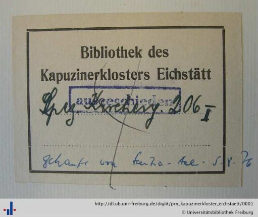 [Provenienz]: Kapuzinerkloster <Eichstätt>