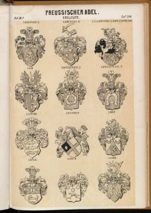 Taf. 294. Lojewski I. - Lojewski II. - Lollhöffel v. Löwensprung. - Lom. - Lonczynski I. - Lonczynski II. - Loncki. - Lontzen. - Loos. - Löper. - Lorch. - Losch
