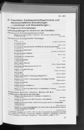 III. Fakultäten, Fachbereiche/Departments und wissenschaftliche Einrichtungen - Lehrkörper und Veranstaltungen -
