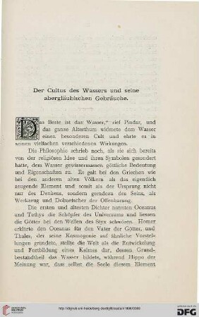 Der Cultus des Wassers und seine abergläubischen Gebräuche