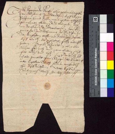 Kunigunde Berka von Duba, geborene Gräfin von Eberstein (Konigunda Birckin geborne Greffin von von Eberstein), Witwe des Sigismund Berka von Duba auf Böhmisch Leipa (Leippe), bestätigt Bürgermeister und Rat der Stadt Bautzen den Empfang der königlichen Jahrrente zu St. Galli i.H.v. 11 Schock und 15 Groschen.