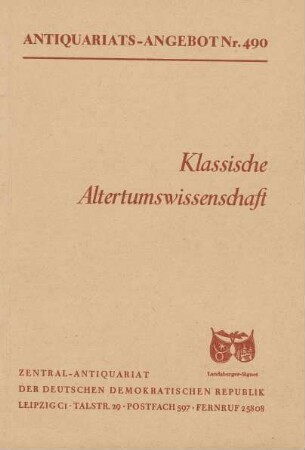 Nr. 490: Klassische Altertumswissenschaft