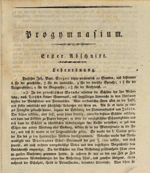 Jahres-Bericht von dem Königlichen Progymnasium zu Eichstätt im Regen-Kreise : bekannt gemacht bei der öffentlichen Preise-Vertheilung den ... 1820, 1820