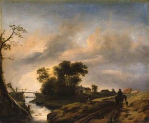 Landschaft mit dem rot bedeckten Wagen