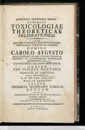 Particula 1: Dissertatio Inavgvralis Medica Exhibens Toxicologiae Theoreticae Delineationem