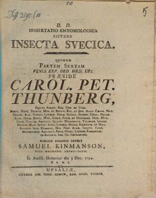 Diss. entomol. sistens insecta Suecica