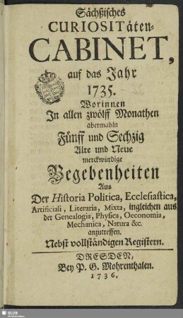 1735: Alte und neue Curiosa Saxonica