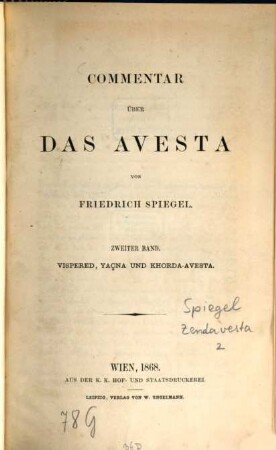 Commentar über das Avesta. 2