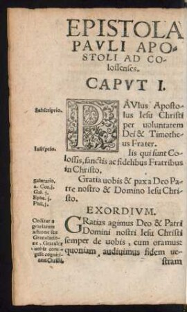 Epistola Pauli Apostoli Ad Colossenses.