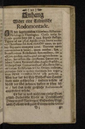 Anhang Wider eine Calvinische Rodomontade.