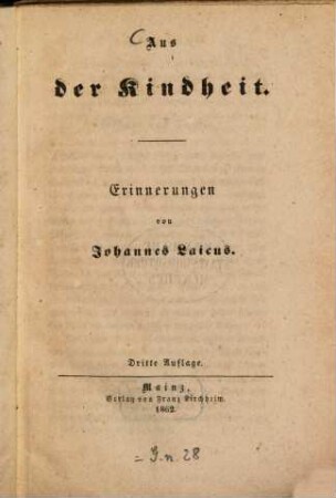 Aus der Kindheit : Erinnerungen