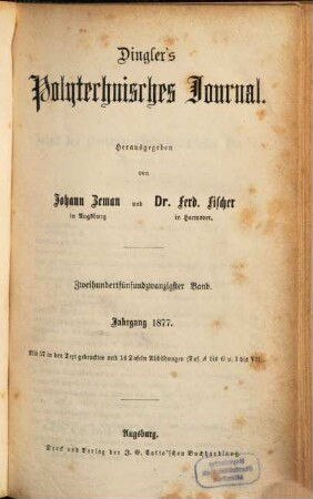 Dingler's polytechnisches Journal, 225. 1877 = 5. Reihe Bd. 25