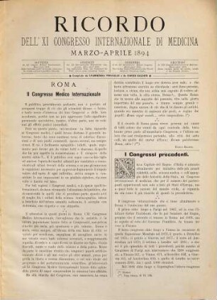 Ricordo Dell' XI Congresso Internazionale di Medicina : Marzo - Aprile 1894