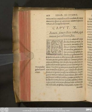 Caput. X. Amen, amen dico vobis, qui intrat per ostium, [et]c.