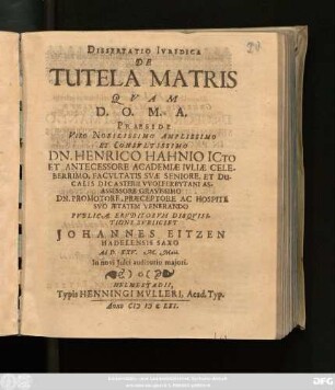 Dissertatio Iuridica De Tutela Matris