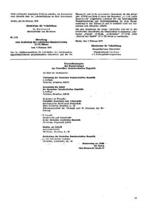 Mitteilung zum Erscheinen des Lehrbuches Kunsterziehung 11./12. Klasse : 5/75 vom 7. Februar 1975 ; [Mitteilungen]