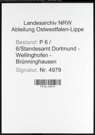 Sterberegister Standesamt Dortmund-Wellinghofen-Brüninghausen