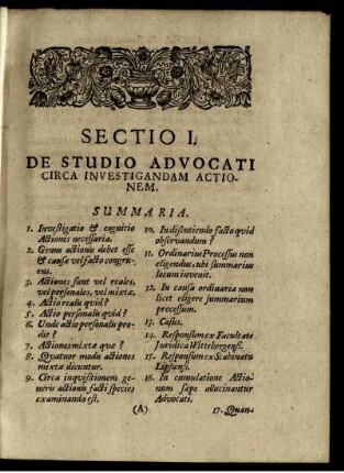 Sectio I. De Studio Advocati Circa Investigandam Actionem.