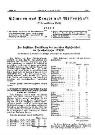 Zur fachlichen Fortbildung der deutschen Erzieherschaft im Haushaltsjahre 1938/39 : [Stimmen aus Praxis und Wissenschaft] ; [Nichtamtlicher Teil]