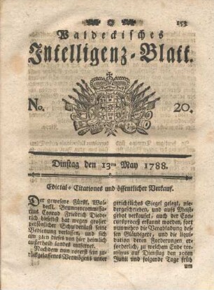No. 20. Dinstag den 13ten May 1788