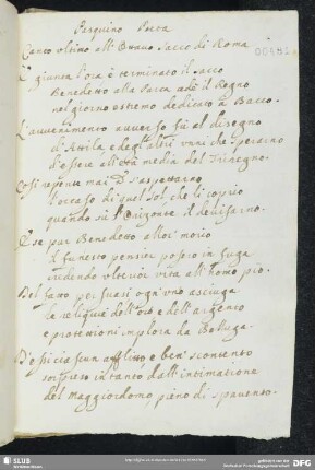 [Text 54:] Pasquino poeta: Canto ultimo allʼottavo sacco di Roma