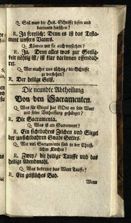 Die neundte Abtheilung: Von den Sacramenten